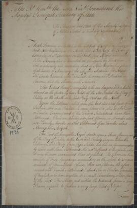 Document from Richard Phillips, Governor of Nova Scotia. To the Right Honorable, the Lord Visct. ...