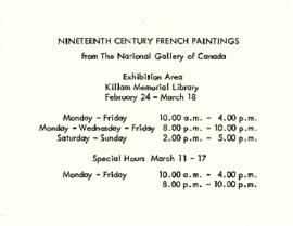 Notice of the exhibit "Nineteenth Century French Paintings" from The National Gallery of Canada h...