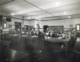Photograph of students in the first year science laboratory in the Science Building