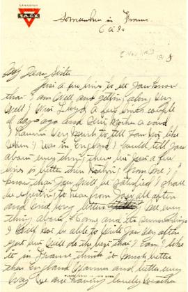 Letter from Weldon Morash to his sister Gertrude dated 11 November 1918
