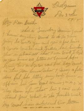 Letter from Weldon Morash to his brother Lloyd dated 3 December 1918