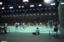Photograph of a handball game featuring Denmark versus Czechoslovakia