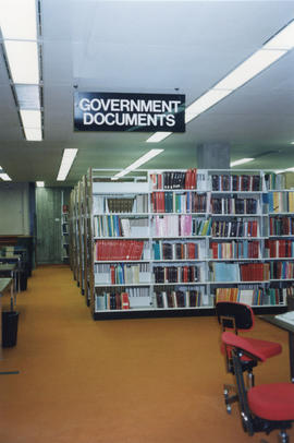 Photograph of the government documents stacks at the Killam Memorial Library, Dalhousie University