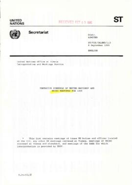 Tentative schedule for United Nations and UNIDO (United Nations Industrial Development Organizati...