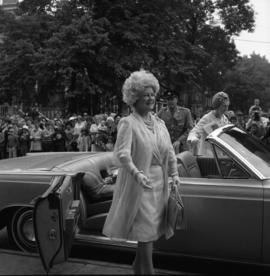 Photograph of the Queen Mother arriving at an event