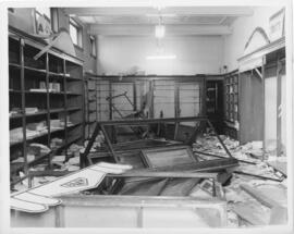 Photograph of a ransacked shop interior in the aftermath of the Halifax VE-Day riots