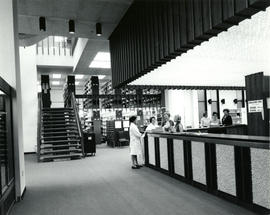 Photograph of the Circulation Desk in the W.K. Kellogg Library - taken from entrance