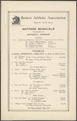 Boston Athletic Association, season 1918-1919 : matinee musicale