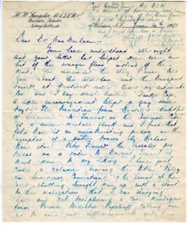 Correspondence from Owen Bell Jones to MacMechan, June 20, 1921