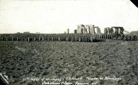 Photograph of the 90th Rifles of Winnipeg, 8th Battalion on a parade at Stonehenge, Salisbury Pla...