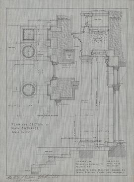 Library for Dalhousie : plan and section of main entrance