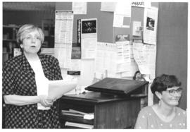 Photograph of W.K. Kellogg Library staff members Betty Sutherland and Linda Cahill