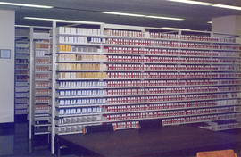 Photograph of the microform collection stacks in the Killam Memorial Library, Dalhousie University