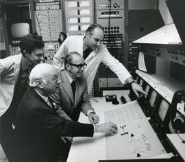 Photograph of a trial hookup of a co-axial cable in the Medical Computer Centre