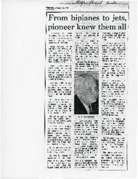 "From Biplanes to Jets, Pioneer Knew Them All," Clipping Halifax Chronicle Herald (January 1970) ...