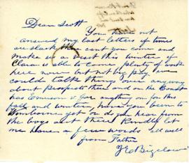 Letter from John Emerson Bigelow to his son Scott Sidney Bigelow