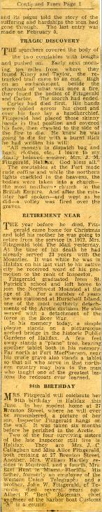Newspaper clipping about Inspector Francis J. Fitzgerald's lost patrol