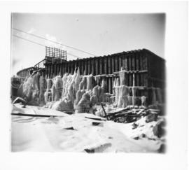 Photograph of the frozen water at the Rapid Falls pulp mill