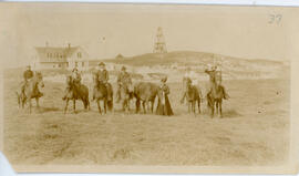 Photograph of the Blakeney family on horseback on Sable Island