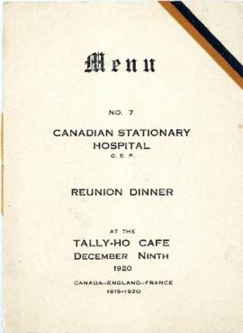 No. 7 Canadian Stationary Hospital reunion dinner menu