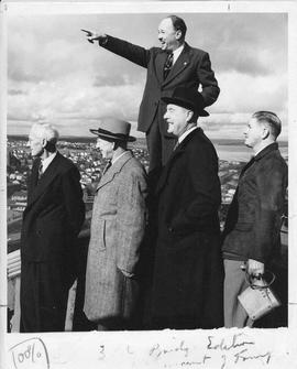 Photograph of Henry Hicks and others on an inspection tour of the Macdonald Bridge