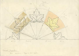 Conical projection drawing of maple leaves carved into the head of the Dalhousie University mace