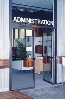 Photograph of the entry to the administration office of the Killam Memorial Library, Dalhousie Un...