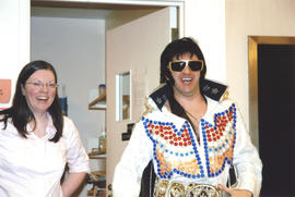 Photograph of Librarian Shelley McKibbon and Elvis impersonator