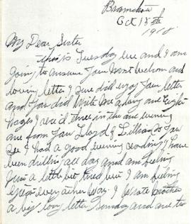 Letter from Weldon Morash to his sister Gertrude dated 15 October 1918