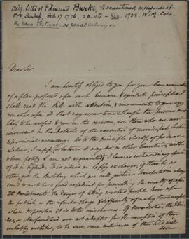 Letter from Edmund Burke to unnamed correspondent