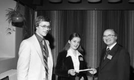 Photograph of Andrea Budgey receiving an alumni scholarship