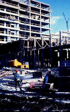 Photograph of construction of the Tupper Building and the Link