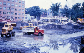 Photograph of the construction of the Tupper Building, clearing the site