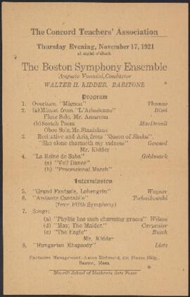 Concord Teachers' Association Boston Symphony Ensemble program