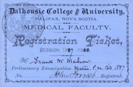 Frank McMahon's registration card and class certification tickets from the Halifax Medical College