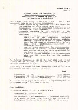 Proposed budget for 1995-1998 for three alternative scenarios and consideration of system of serv...