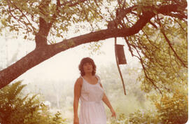 Photograph of an unidentified person standing beneath a tree at the First Roscoe Fillmore Memoria...