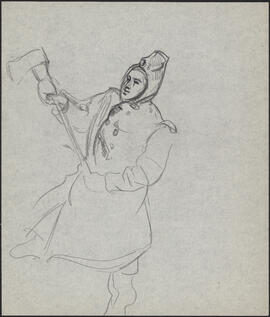 Charcoal and pencil sketch by Donald Cameron Mackay of a sailor holding an ax
