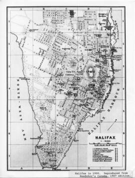 Photograph of a map of Halifax in 1900
