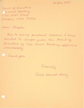 Resignation letter from Julia Schmitt Healy