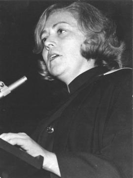 Photograph of Mary G. Hickman giving valedictorian speech to Class of 1972