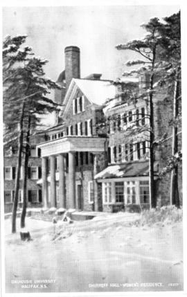Postcard of Shirreff Hall in winter