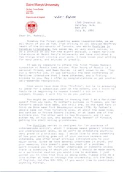 Correspondence between Thomas Head Raddall and Dr. Andrew T. Seaman