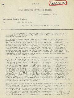 Copy of a memorandum from D. Stairs to Col. C.W. Allen regarding the Proposed A.P.W. Pulp Mill