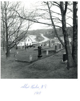 Photograph looking down on Sheet Harbour from the cemetery further up the hill