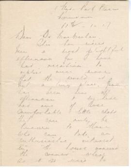 Correspondence from Owen Bell Jones to MacMechan, January 11, 1917