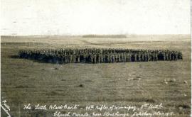 Photograph of the "Little Black Devils" 90th Rifles of Winnipeg, 8th Battalion in a church parade...