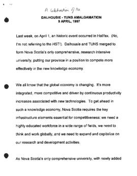 A celebration of the Dalhousie-TUNS amalgamation, 9 April 1997