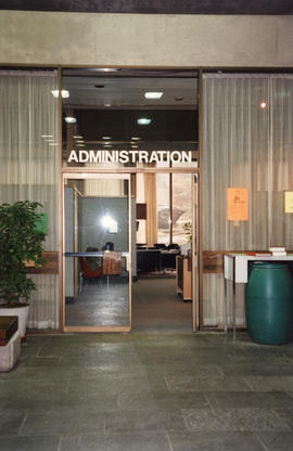 Photograph of the administration office entrance in the Killam Memorial Library, Dalhousie Univer...