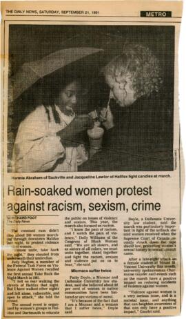 Newspaper clippings re. Take Back the Night and International Women's Day